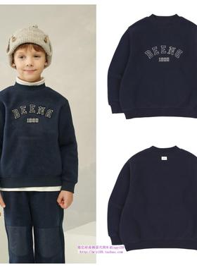 been韩国直邮代购2024秋冬儿童海军蓝摇粒绒长袖T恤童装100-165