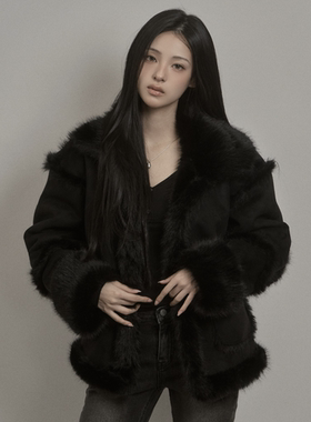 韩国khakipoint.直邮代购2025秋冬女装时尚百搭仿毛皮外套上衣