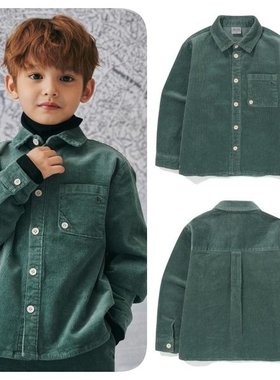 been韩国直邮代购2025秋冬儿童绿色灯芯绒长袖衬衫童装100-165