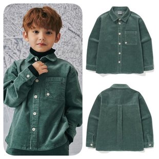 100 been韩国直邮代购 童装 衬衫 165 2025秋冬儿童绿色灯芯绒长袖