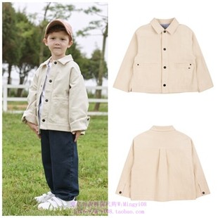 155 110 been韩国代购 2023秋春儿童象牙白灯芯绒翻领休闲外套童装