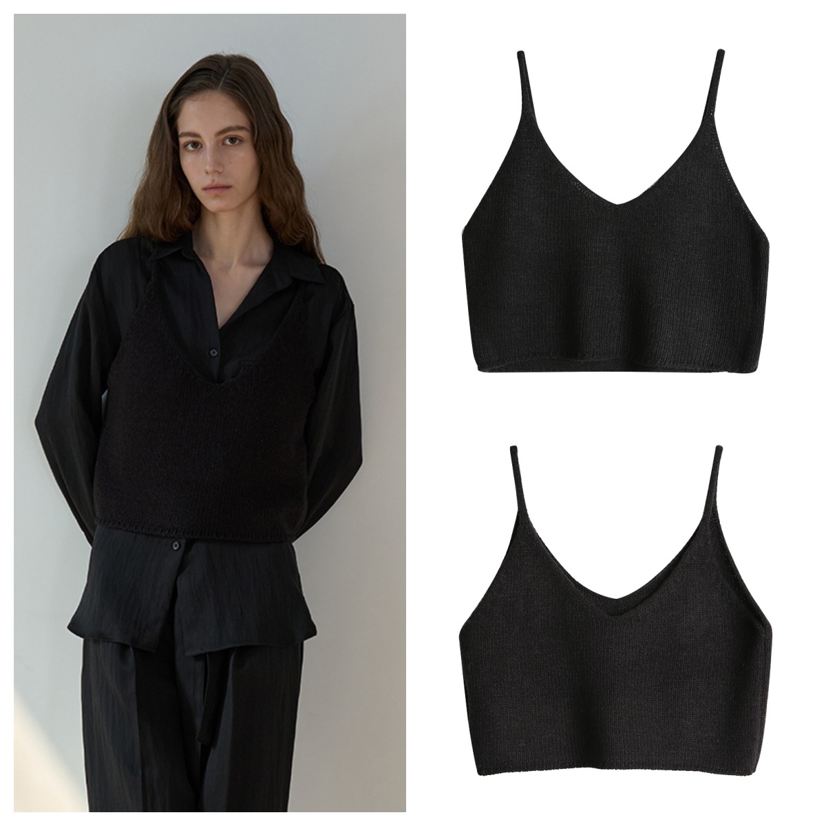 韩国ouie直邮代购2025春夏女装套头时尚百搭休闲针织吊带背心上衣