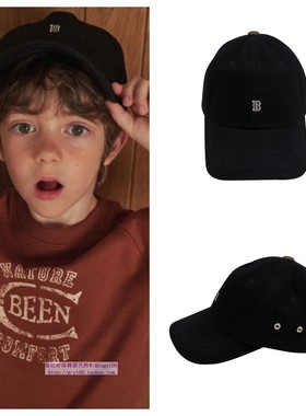 been韩国代购2024秋春儿童休闲黑色字母可调节鸭舌帽遮阳帽棒球帽