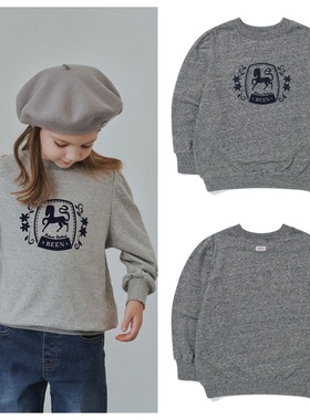 been韩国直邮代购2025秋春儿童灰色圆领套头长袖T恤童装100-165