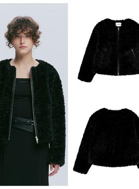 韩国AFTERHOURS直邮代购2024春秋女装黑色简约圆领时尚短款外套