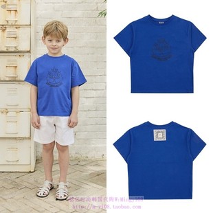 110 T恤舒适童装 165 2023夏儿童蓝色圆领套头休闲短袖 been韩国代购