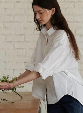 韩国ANDNEEDS直邮代购2020秋春女装宽松白色单排扣衬衫长袖上衣