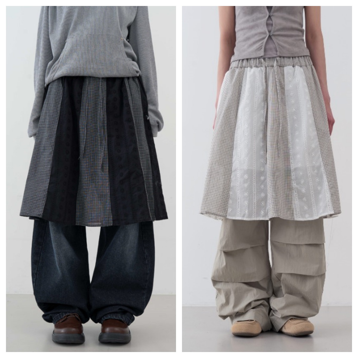 韩国lowear直邮代购2025春秋女装百搭格子休闲宽松A字半身长裙