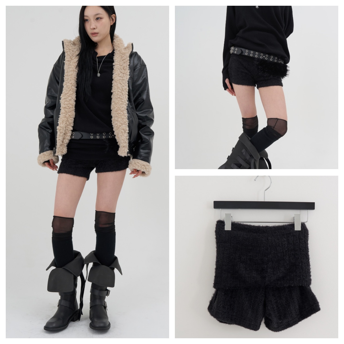 韩国lowear直邮代购2025春秋冬女装时尚百搭毛毛舒适修身短裤裤子