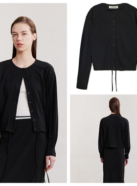 韩国AFTERHOURS直邮代购2024春秋女装抽褶简约气质高级短款外套