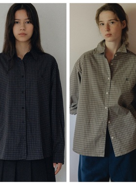 韩国andneeds直邮代购2025春秋女装宽松时尚百搭格子长袖衬衫