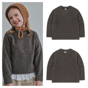 100 T恤童装 165 2025秋春儿童棕色圆领套头长袖 been韩国直邮代购