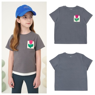 T恤童装 been韩国直邮代购 2025春夏儿童炭灰圆领休闲百搭套头短袖