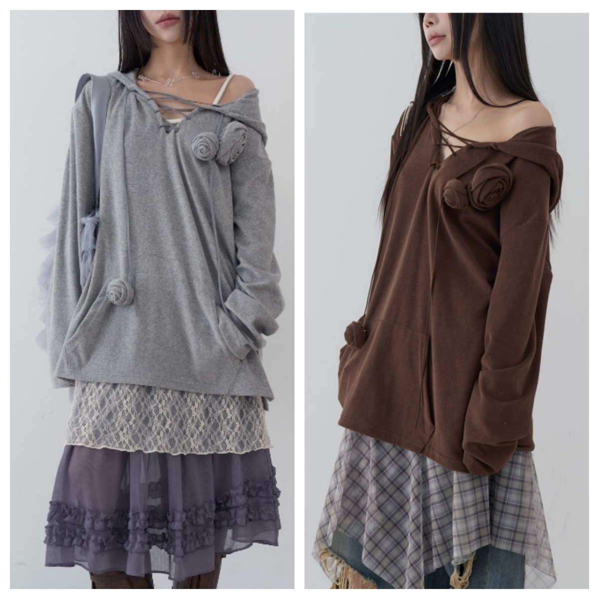 韩国lowear直邮代购2025春秋女装休闲宽松百搭玫瑰花长袖T恤上衣