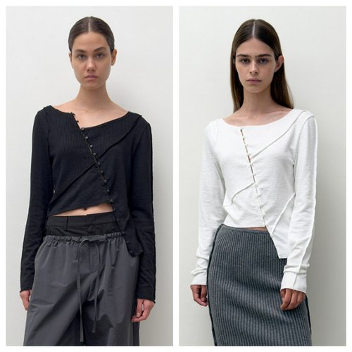 韩国diagonal直邮代购2025春秋女装百搭不规则时尚休闲长袖T恤