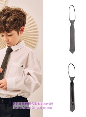 been韩国代购2024春秋男女儿童灰色简约衬衫百搭领带服饰配饰