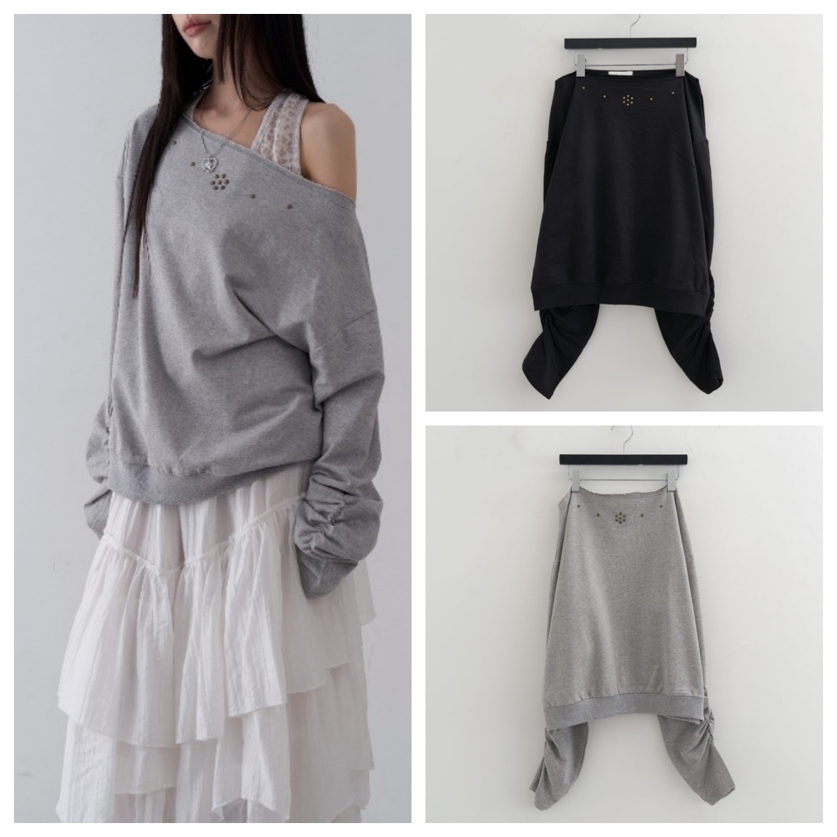 韩国lowear直邮代购2025春秋女装休闲宽松百搭露肩长袖T恤上衣