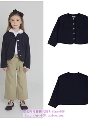 been韩国代购2023春秋儿童海军蓝女孩圆领开衫小外套童装110-165