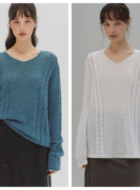 韩国andneeds直邮代购2025春秋女装长袖V领针织衫透感套头上衣