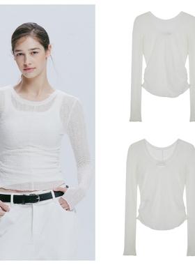 韩国AFTERHOURS直邮代购2024秋春女装修身百搭透明长袖T恤上衣