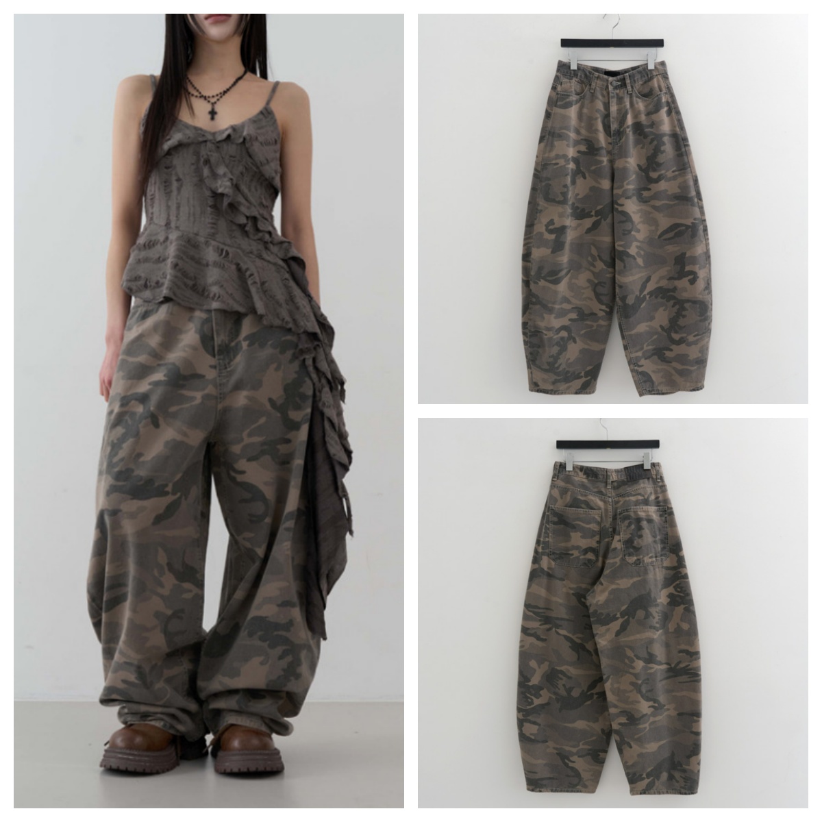 韩国lowear直邮代购2025春秋宽松时尚阔腿裤迷彩显瘦百搭休闲长裤