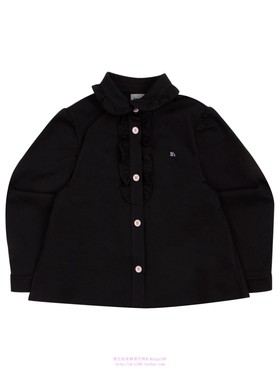 been韩国代购2023秋冬儿童黑色飞边女孩翻领开衫外套童装130-165