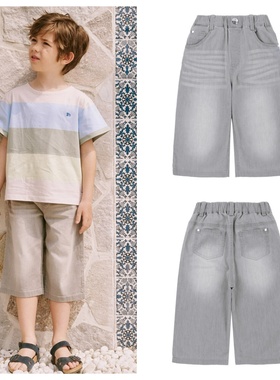 been韩国直邮代购2025春夏儿童宽松灰色七分牛仔裤童装100-165