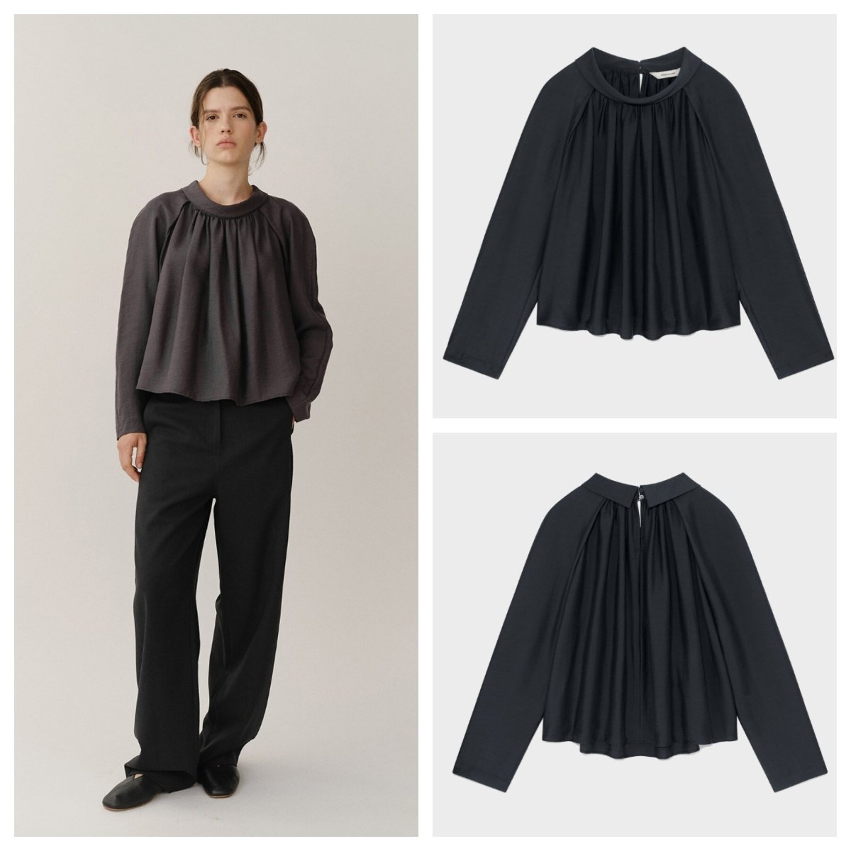 韩国KINDERSALMON直邮代购2025春秋女装宽松时尚百搭褶皱长袖衬衫