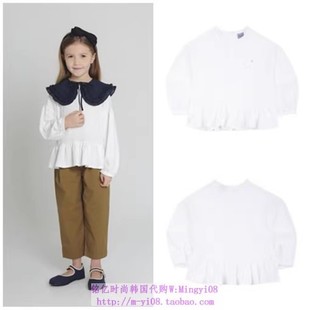100 T恤上衣童装 165 2023春秋儿童白色荷叶边下摆长袖 been韩国代购