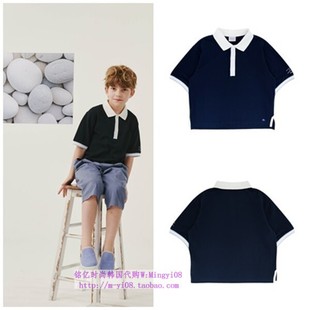 110 T恤童装 165 2024夏儿童海军蓝翻领套头休闲短袖 been韩国代购