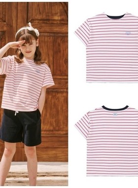 been韩国直邮代购2025夏儿童红色条纹圆领套头短袖T恤童装100-165