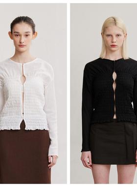 韩国AFTERHOURS直邮代购2024春秋女装气质高级褶皱衬衫长袖上衣