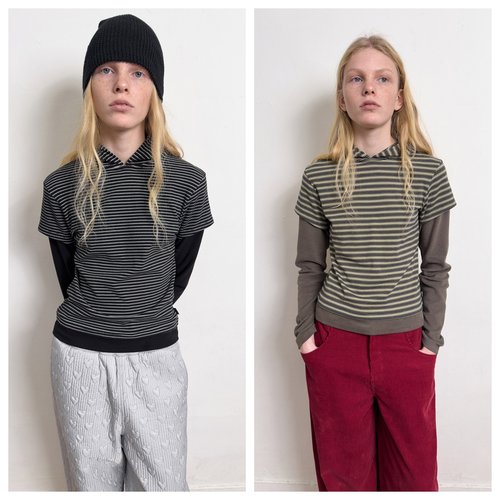 韩国diagonal直邮代购2025春秋女装百搭条纹连帽时尚休闲长袖T恤