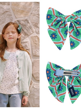 been韩国代购2025夏儿童绿色蝴蝶结时尚百搭发饰公主纯色发夹头饰