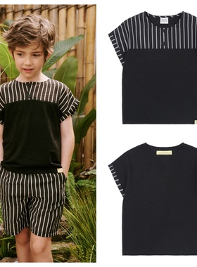 been韩国直邮代购2025夏儿童黑色休闲圆领套头短袖T恤童装100-165