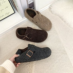 羊毛呢内增高加绒勃肯鞋女厚底秋冬新款保暖毛毛鞋女一脚蹬乐福鞋