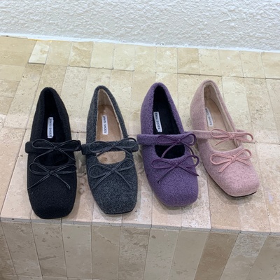 内增高4CM~玛丽珍毛毛鞋女冬外穿新款灰色呢子单鞋女厚底加绒棉鞋