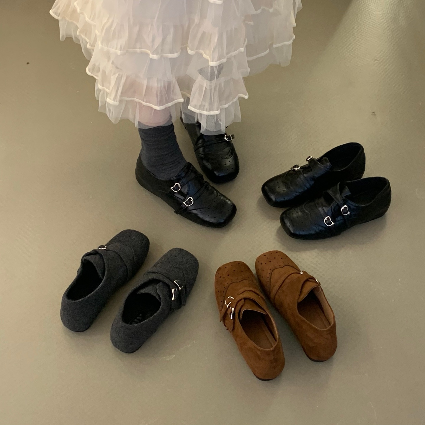 内增高加绒毛呢子复古方头单鞋厚底乐福鞋女秋冬新款英伦风小皮鞋