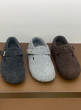 3CM内增高厚底灰色毛呢勃肯鞋女秋冬外穿保暖加绒毛毛鞋暖炉棉鞋