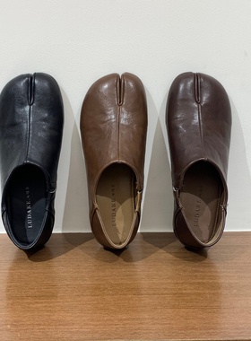 小众复古棕色单鞋分趾鞋一脚蹬猪蹄鞋秋季2025新款粗跟女鞋乐福鞋