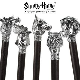 SUNMYHOME®十二生肖手杖创意复古12动物头鸡翅木权杖英国实木绅士