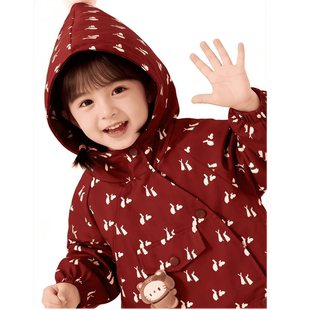 宝宝罩衣冬季薄绒风衣男女童宝宝三防连帽外套加绒保暖秋冬罩衫