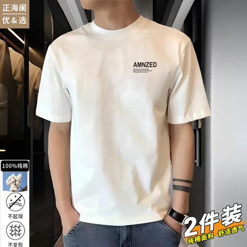 正海阑男士短袖t恤2026夏季新款纯棉体恤宽松上衣圆领重磅半袖潮
