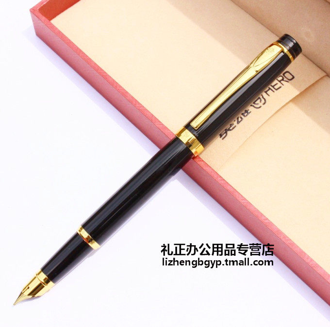 包邮正品HERO/英雄钢笔3802纯黑丽雅金夹学生钢笔 公司礼品墨水笔