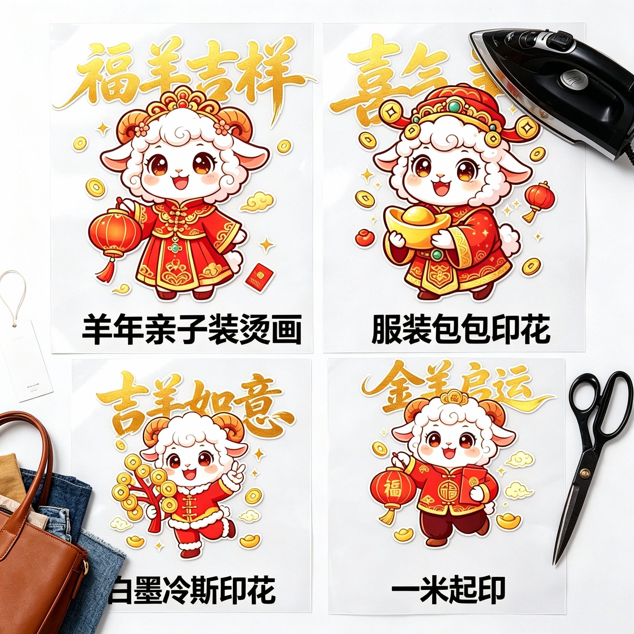 热转印烫画服装辅料印花帆布袋柯式白墨烫图工厂定制羊年熨斗贴纸