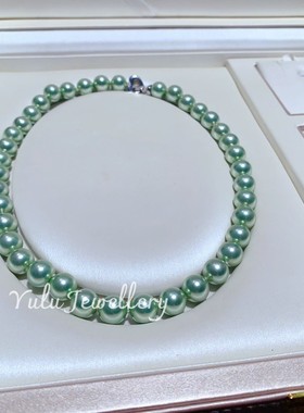 母贝仿珍珠苹果绿色锁骨项链