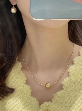 母贝仿珍珠招财金珠注金爆闪小金球路路通项链简约百搭优雅气质女