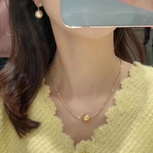母贝仿珍珠招财金珠注金爆闪小金球路路通项链简约百搭优雅气质女