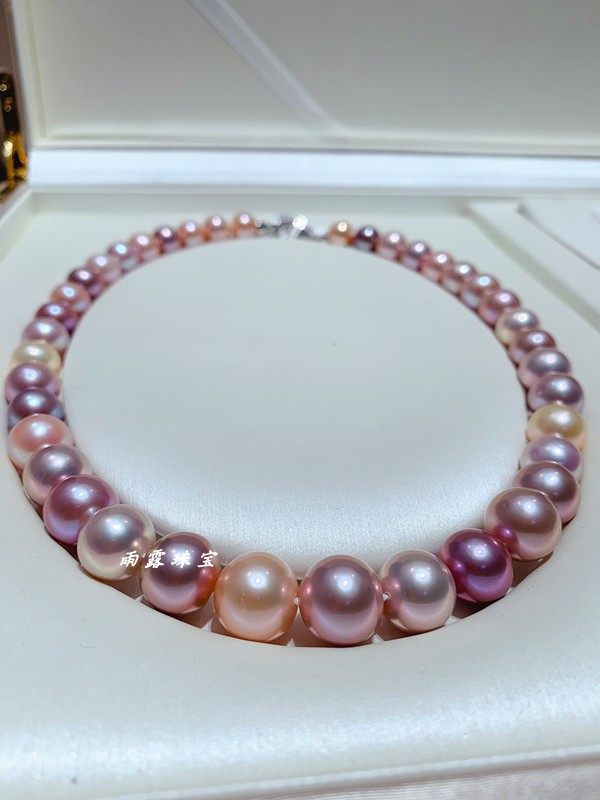 天然爱迪生混彩糖果色正圆强光11-13mm高品质锁骨项链时尚经典 女