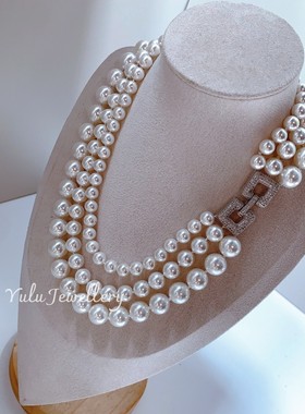 母贝澳白色珍珠三层锁骨项链